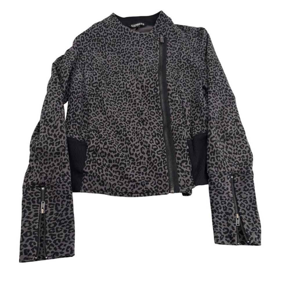 Express Women's Leopard Print Jacket Size‎ Small Knit gray black